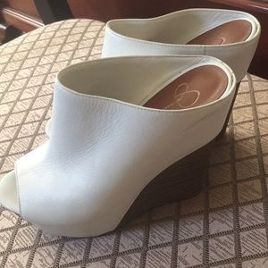Jessica Simpson white soft leather wedges.
